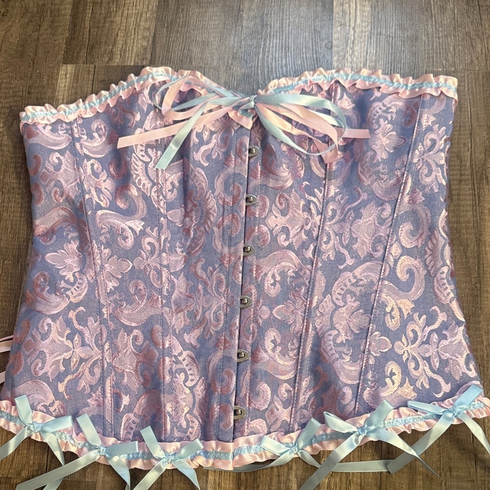 Amazon Pink and Blue Brocade Corset Top